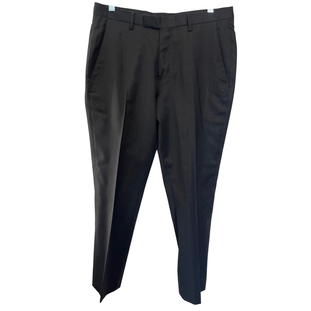 Hugo Boss Mens Dress Pants‎ Charcoal Black Flat Front Trousers 33x28